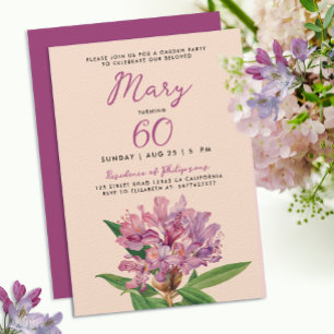Invitación Cumpleaños 60 Elegante Flor Silvestre Violeta Rhod