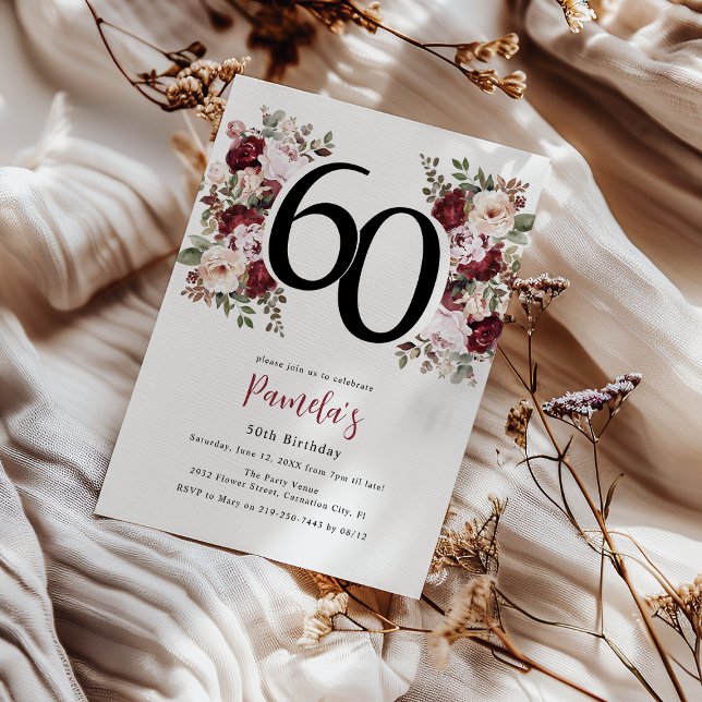 Invitación Cumpleaños 60 Elegante Floral (Subido por el creador)