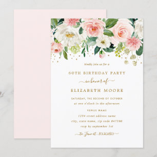 Invitación Cumpleaños 60 Elegante Floral Beige Dorado