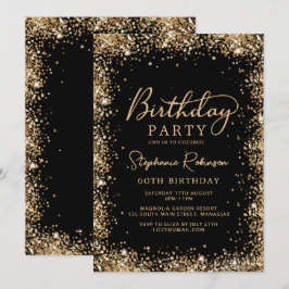 Invitación Cumpleaños 60 Elegante Letra Negra Dorado Brillant