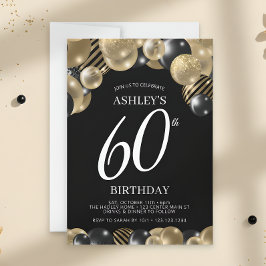 Invitación Cumpleaños 60 Elegante Negro Oro