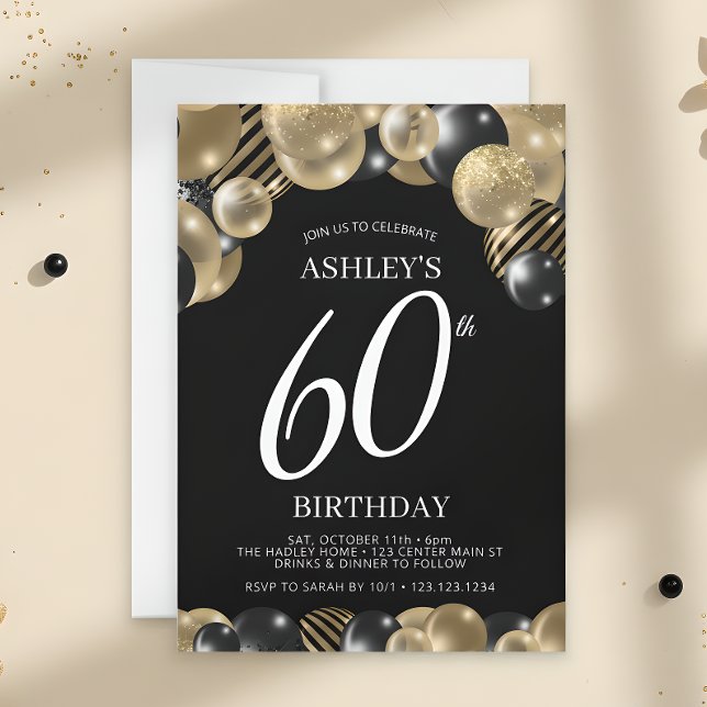 Invitación Cumpleaños 60 Elegante Negro Oro (Subido por el creador)