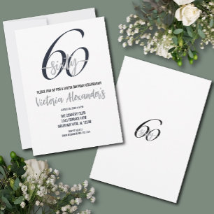 Invitación Cumpleaños 60 Elegante Negro y Plata Escritura