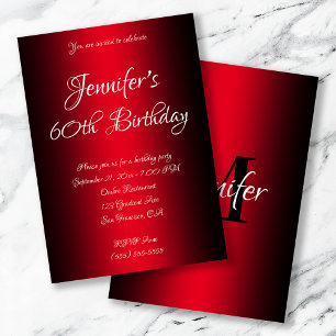Invitación Cumpleaños 60 Elegante Negro y Rojo Ombre