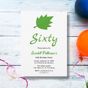 Invitación Cumpleaños 60 Elegante Otoño Hojas Verdes Caídas