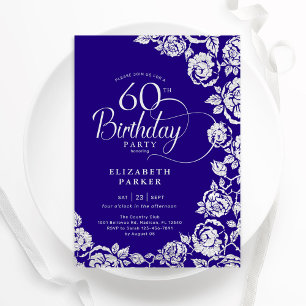 Invitación Cumpleaños 60 elegante rosas púrpura plateadas
