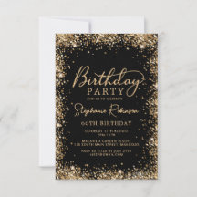 Cumpleaños 60 Elegante Script Negro Dorado Brillan
