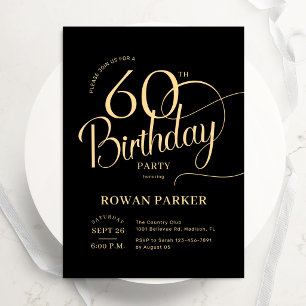 Invitación Cumpleaños 60 en Oro Negro Letra Elegante