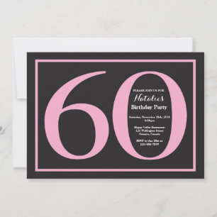 Invitación Cumpleaños 60 en Pizarra Rosa y Negro