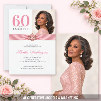 Invitación Cumpleaños 60 en Rosa y Gris