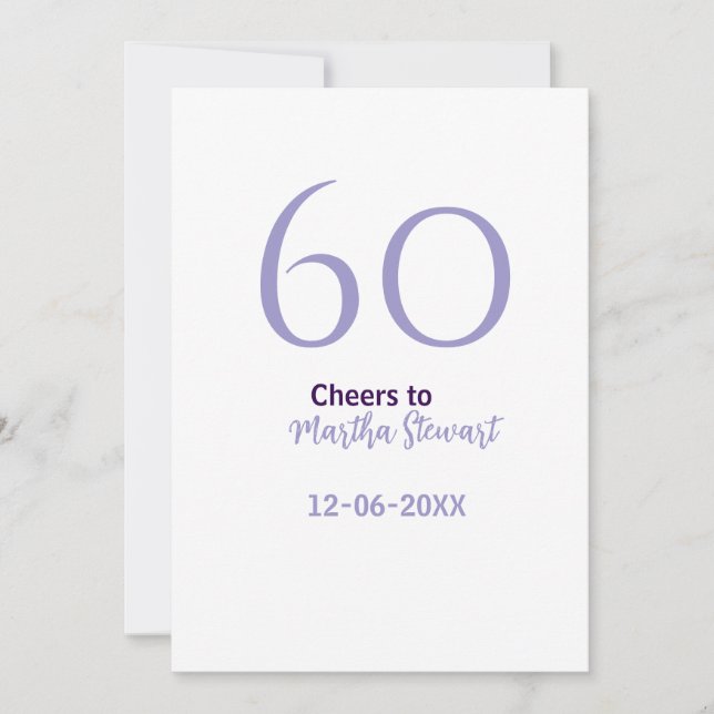 Invitación cumpleaños 60 & fabuloso nombre fecha estilo púrpu (Anverso)