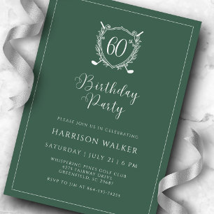 Invitación Cumpleaños 60 Fiesta Golf Crest Letra Elegante Sag