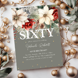 Invitación Cumpleaños 60 Florales de Invierno Festivos