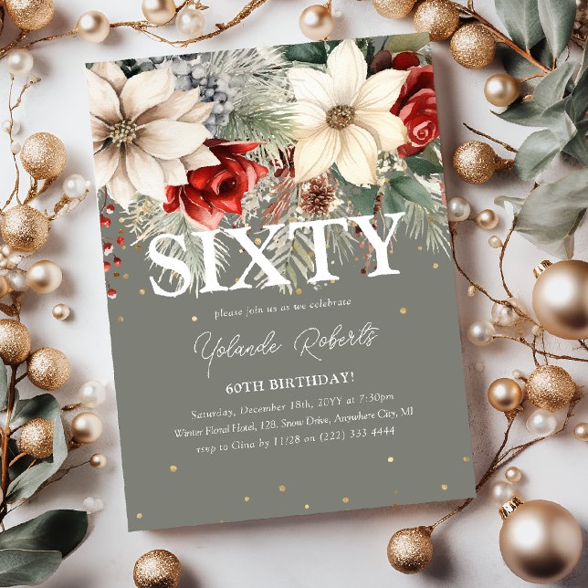 Invitación Cumpleaños 60 Florales de Invierno Festivos (Subido por el creador)