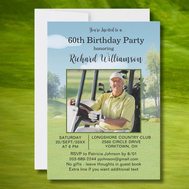 Invitación Cumpleaños 60 Foto Acuarela Tema Golf (Subido por el creador)