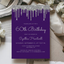 Cumpleaños 60 Glam Purple Brillo Plateado