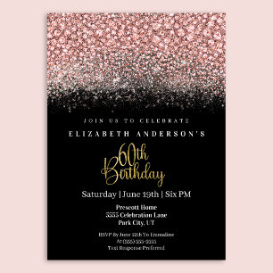 Invitación Cumpleaños 60 Glamour Rosa Con Brillo De Joyas
