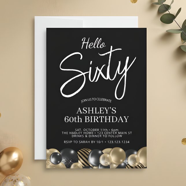 Invitación Cumpleaños 60 Hello Sixty Modern Script (Subido por el creador)