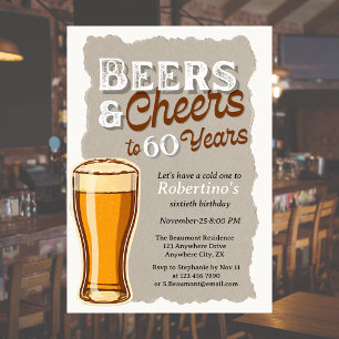 Invitación Cumpleaños 60 Hombre Copa Cheers & Beers Vintage