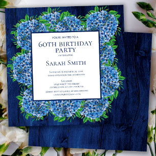 Invitación Cumpleaños 60 Hortensias Azules Fiesta Rústica de 