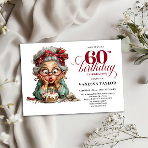 Invitación Cumpleaños 60 Humor Tarjeta Mujer Mayor