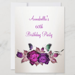 Invitación Cumpleaños 60 Mauve Rosas Rosadas Arte Floral 3