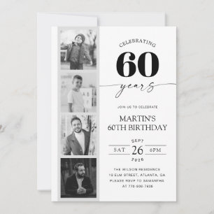 Invitación Cumpleaños 60 Minimalista Tira de Fotos