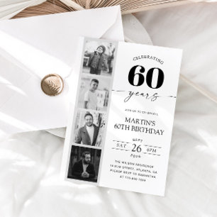 Invitación Cumpleaños 60 Minimalista Tira de Fotos