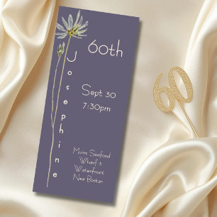 Invitación Cumpleaños 60 Minimalista Vertical Floral Violeta
