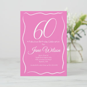 Invitación Cumpleaños 60 Moderno Femenino Escritura Rosa Blan