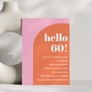 Invitación Cumpleaños 60 Moderno Geométrico Rosa Naranja Atre