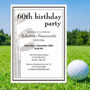 Invitación Cumpleaños 60 Moderno Golf Negro Blanco Hombres