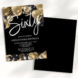 Invitación Cumpleaños 60 moderno negro y dorado