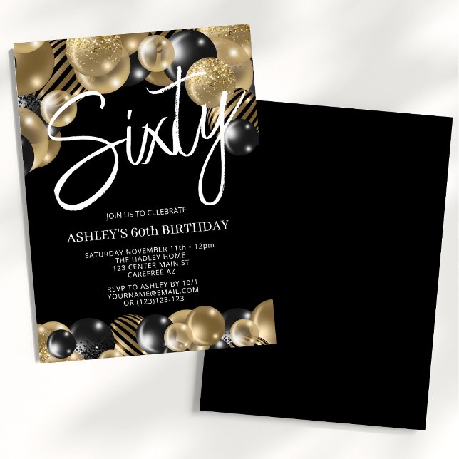 Invitación Cumpleaños 60 moderno negro y dorado (Subido por el creador)