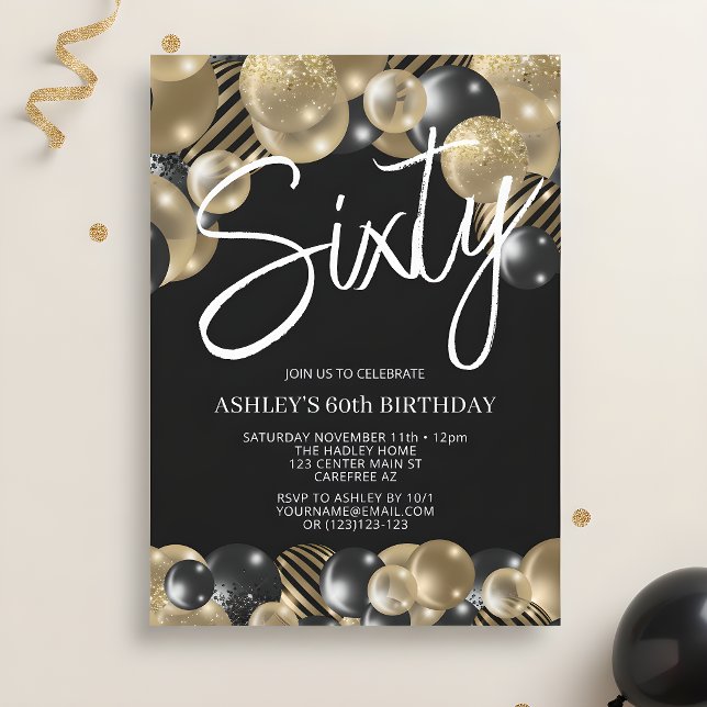 Invitación Cumpleaños 60 moderno negro y dorado (Subido por el creador)