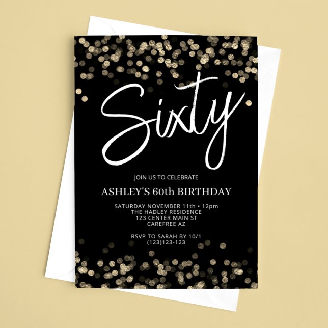 Invitación Cumpleaños 60 Moderno Negro y Dorado (Subido por el creador)