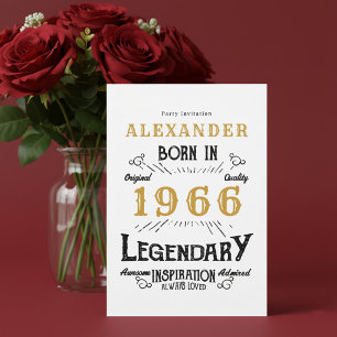 Invitación Cumpleaños 60 Nació en 1966 Oro Blanco Retro Vinta