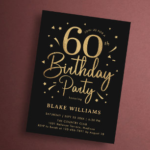 Invitación Cumpleaños 60 negro oro