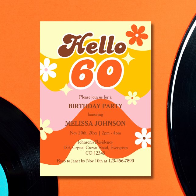 Invitación Cumpleaños 60 Retro Wave Groovy Flor (Subido por el creador)