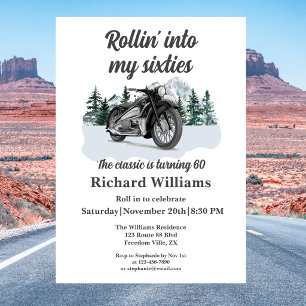 Invitación Cumpleaños 60 rodando en moto clásica