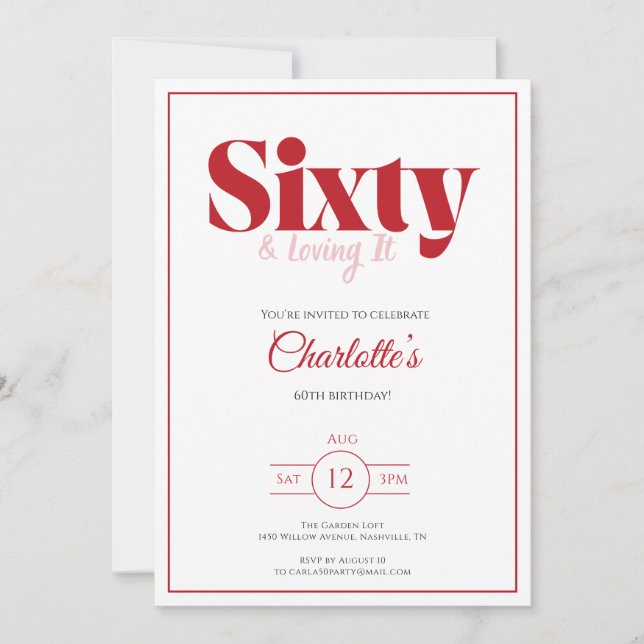 Invitación Cumpleaños 60 Rojo Tipografía Elegante (Anverso)