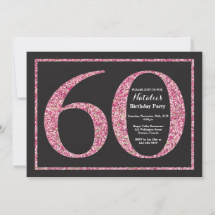 Invitación Cumpleaños 60 Rosa Tiza Brillante