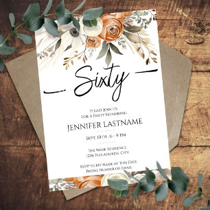 Invitación Cumpleaños 60 Rustico Floral Otoño