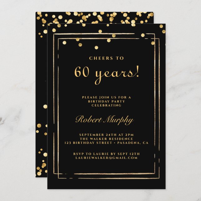 Invitación Cumpleaños 60, Salud por 60 Años (Anverso / Reverso)