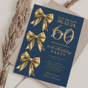 Invitación Cumpleaños 60 Salvador Fecha Cinta de Moño Coquett