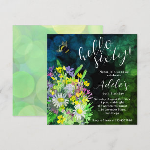 Invitación cumpleaños 60 salvaje flor acuarela