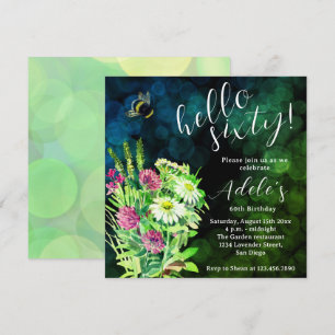 Invitación cumpleaños 60 salvaje flor acuarela