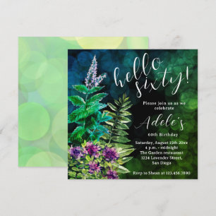 Invitación cumpleaños 60 salvajes hierbas acuarela