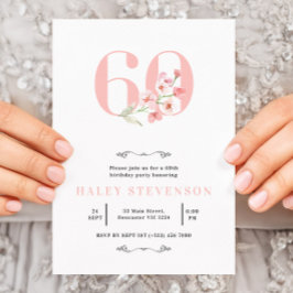 Invitación Cumpleaños 60 Simple Chic Rosa Blanco Floral
