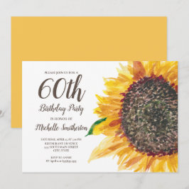 Invitación Cumpleaños 60 Sunflower Floral Acuarela Blanca